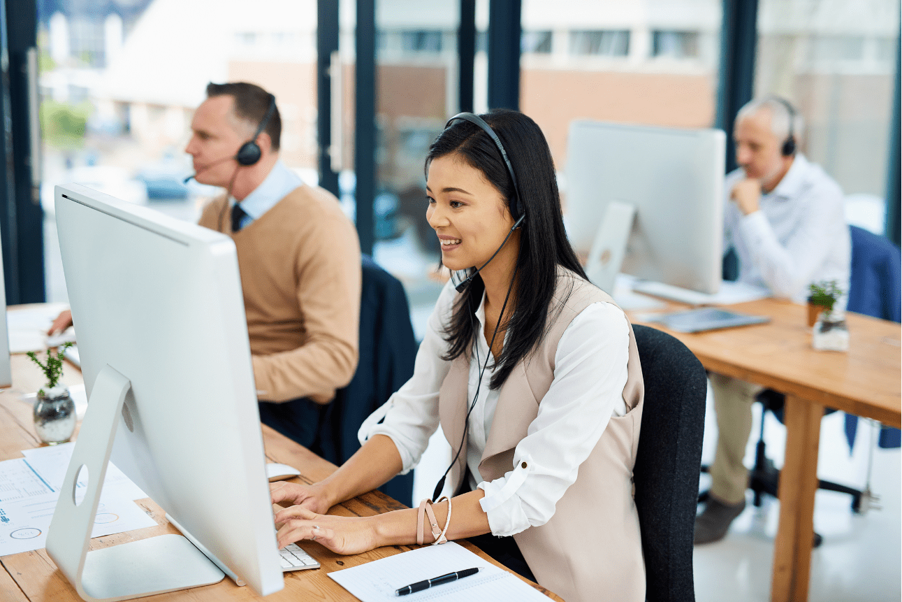 Logistics BPO employees working independently